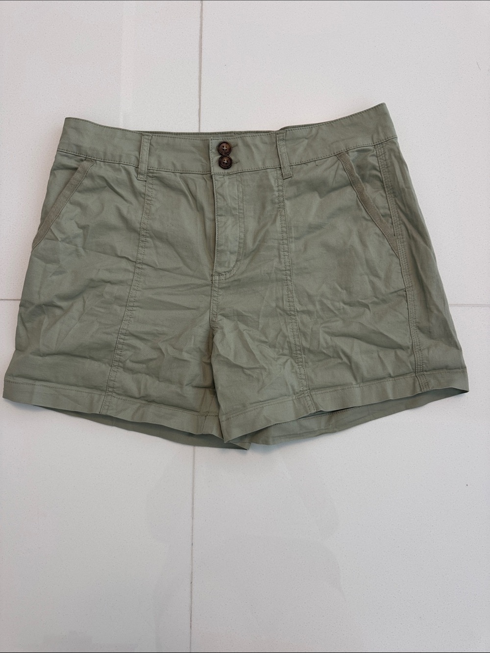 Tahari Olive Utility Bermuda Shorts with Double Button
